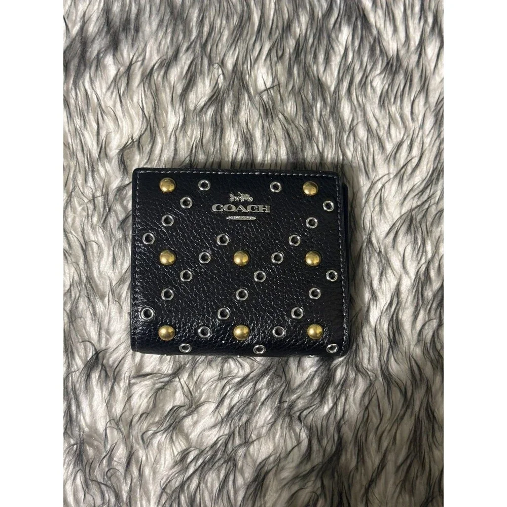 Coach Women’s Black Studded Logo Snap Wallet w/ Credit Card Slots